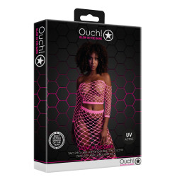 Ouch! Glow Bustier et Robe Filet Épaules dénudées Rose Fluo
